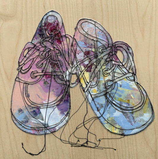 Sylvie Lajoie Oeuvre original - Techniques mixtes 12x12 Petits pieds No 2