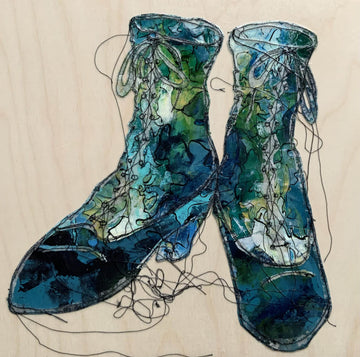 Sylvie Lajoie Oeuvre original - Techniques mixtes 14x14 Souliers No 3