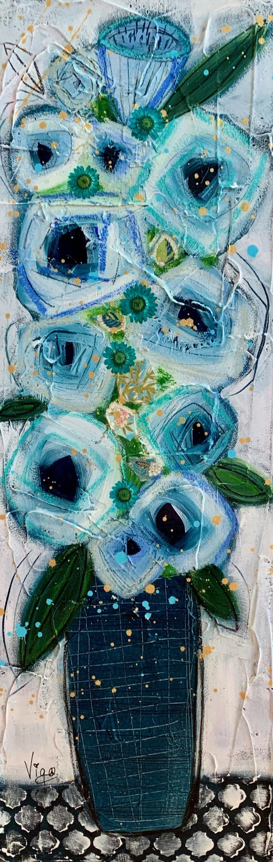 Vigo Oeuvre original - Peinture 24x8 Blue Roses