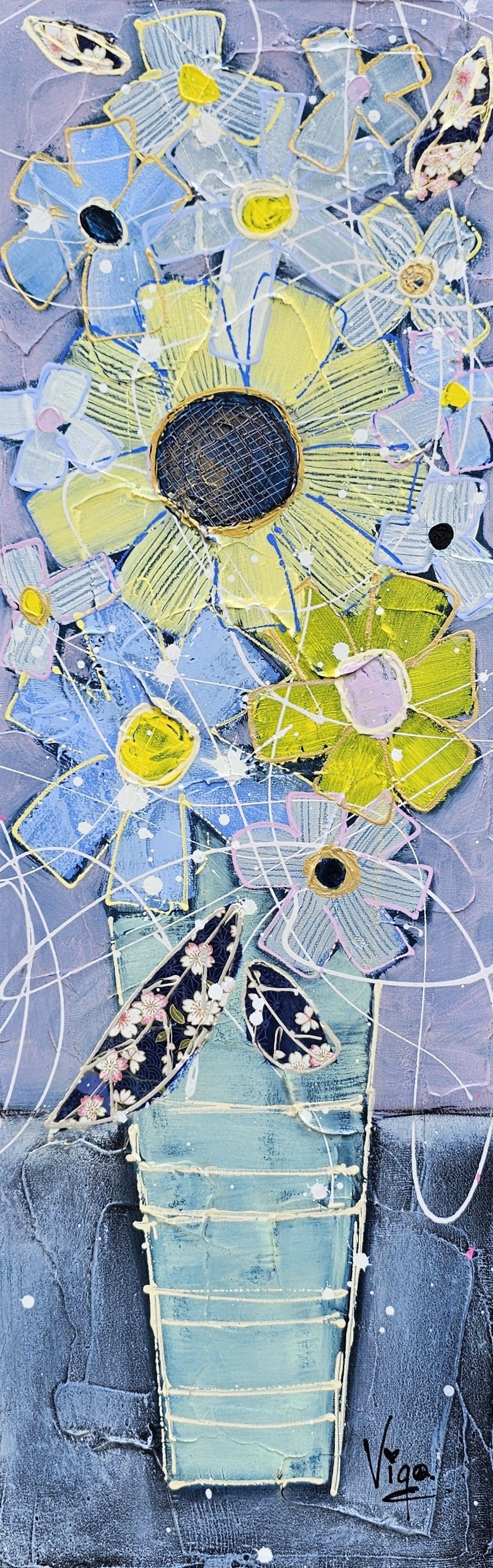 Vigo Oeuvre original - Peinture 24x8 Rosée du matin