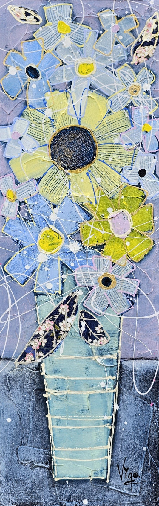 Vigo Oeuvre original - Peinture 24x8 Rosée du matin