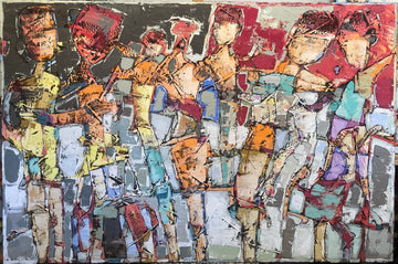 Bauçan Oeuvre original - Peinture 48x72 Des gens unis en vague de coucher de soleil
