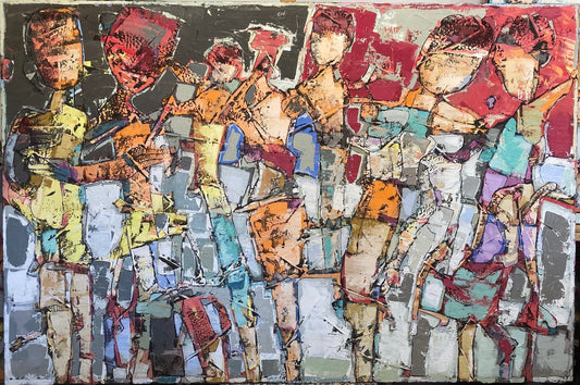 Bauçan Oeuvre original - Peinture 48x72 Des gens unis en vague de coucher de soleil