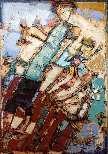 Bauçan Oeuvre original - Peinture 48x32 Un homme voyageur à la courbure d'une terre de passions amoureuses