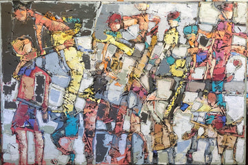 Bauçan Oeuvre original - Peinture 48x72 Une vie d'amour acrobatique dans un brousaille d'humains