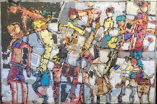 Bauçan Oeuvre original - Peinture 48x72 Une vie d'amour acrobatique dans un brousaille d'humains