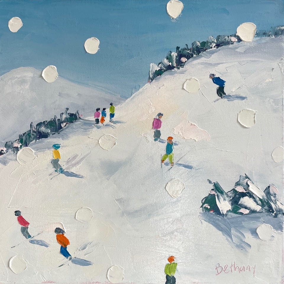 Bethany Harper Williams Oeuvre original - Peinture 12x12 Ski Days Mountain Views