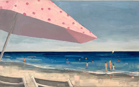 Bethany Harper Williams Oeuvre original - Peinture 30x48 Under The Pink Umbrella