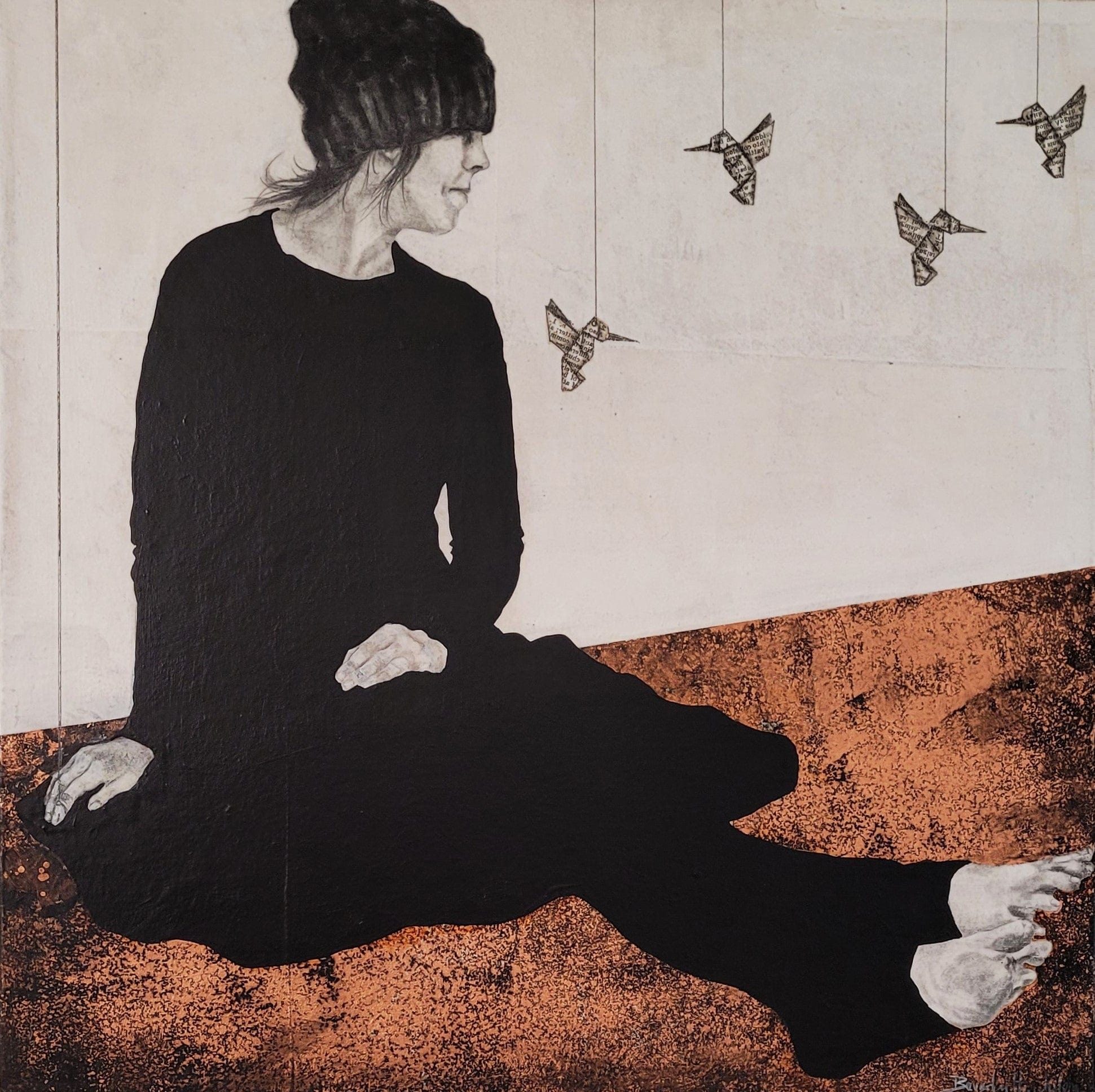 Beverley Hawksley Oeuvre original - Peinture 16x16 Connecting Threads