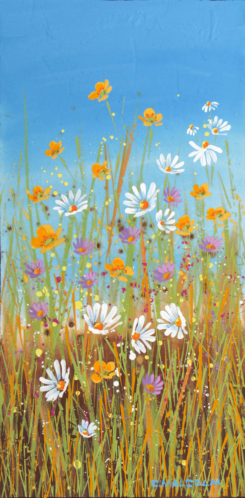 Carole Malcolm Oeuvre original - Peinture 16x8 Wildflowers 04924