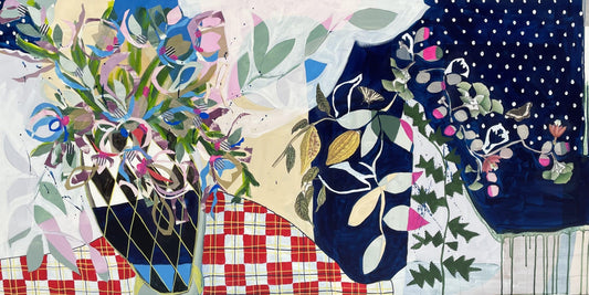 Chantal Poirier Oeuvre original - Techniques mixtes 30x60 No 456 - Bouquet de jour, jardin de nuit