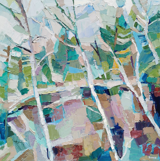 Dana Cowie Oeuvre original - Peinture 36x36 Birch Trees Nattawasaga Lookout