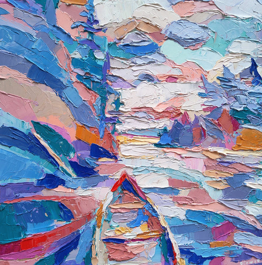 Dana Cowie Oeuvre original - Peinture 20x20 Canoe Tripping