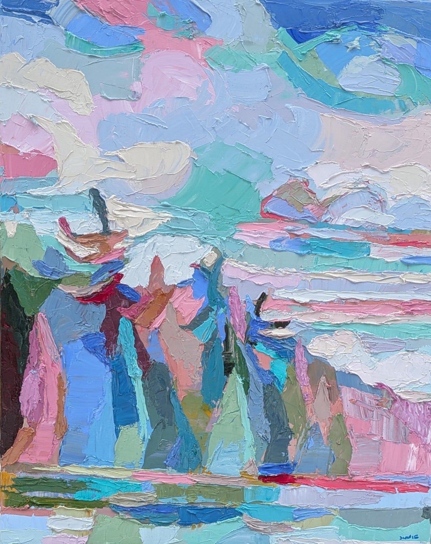 Dana Cowie Oeuvre original - Peinture 30x24 Technicolour 2