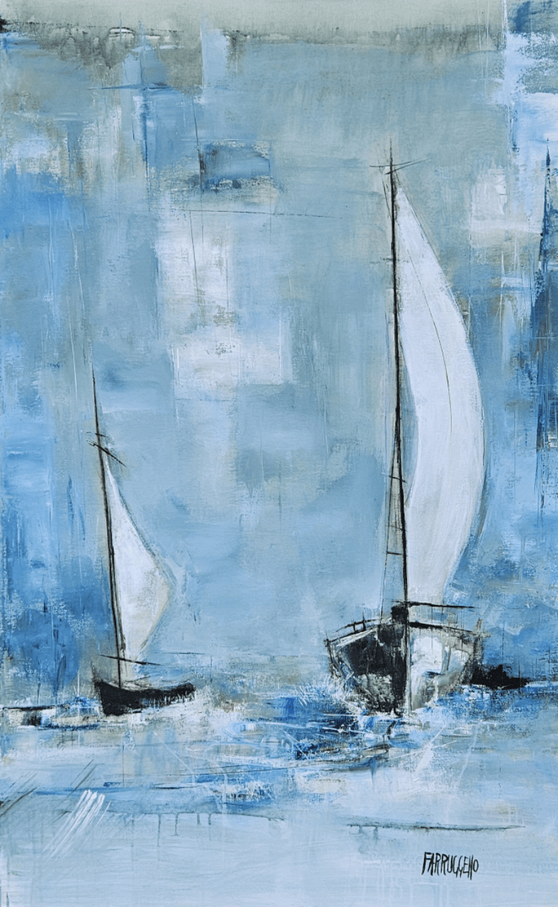 Farruggello Oeuvre original - Peinture 48x30 Les voiles blanches