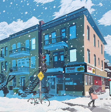 Jason Wasserman Oeuvre original - Peinture 42x42 Resto Laurier
