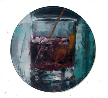 Jeremy Price Oeuvre original - Peinture 12" Diam. Bourbon Old Fashioned
