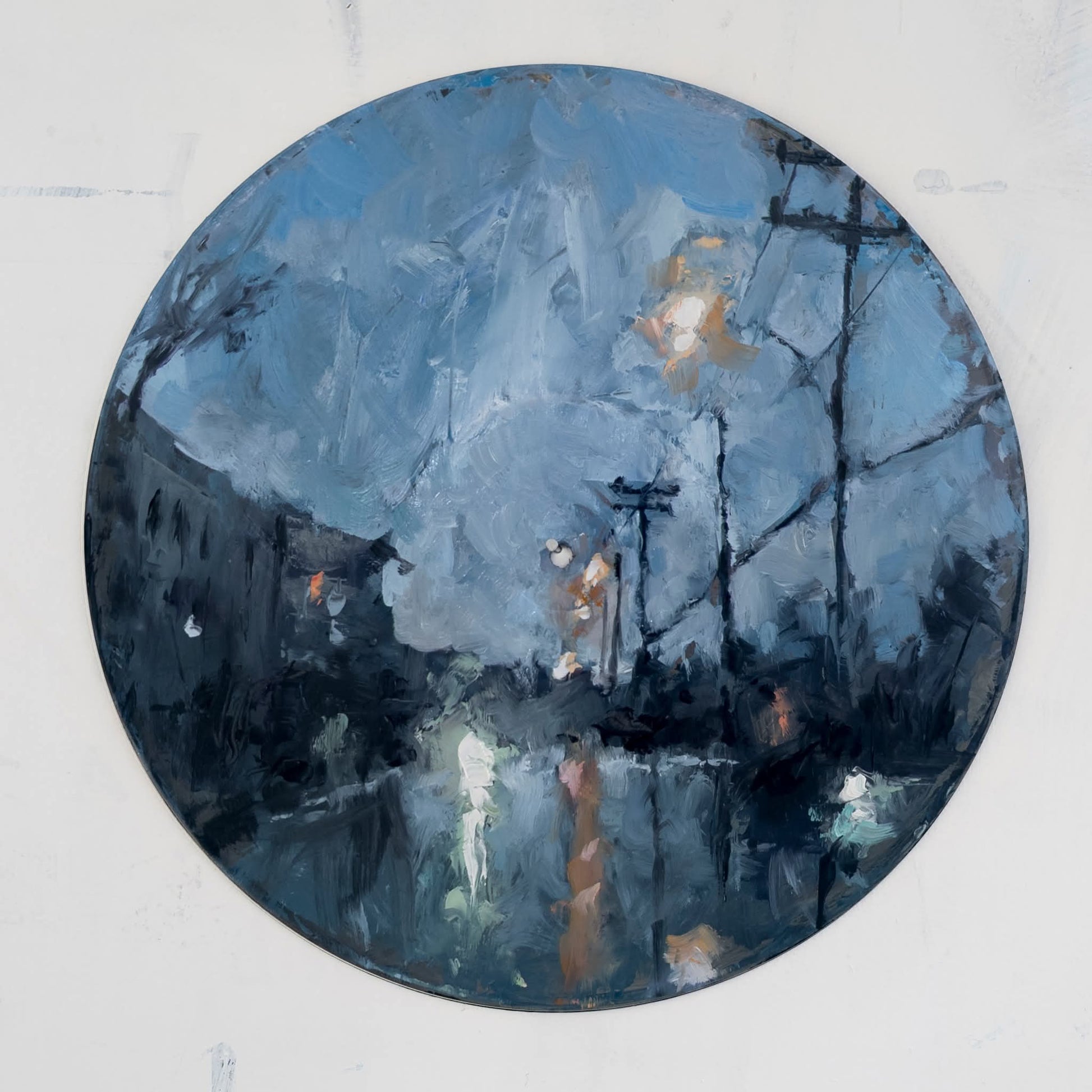 Jeremy Price Oeuvre original - Peinture 12" Diam. Cote st. Paul in the rain