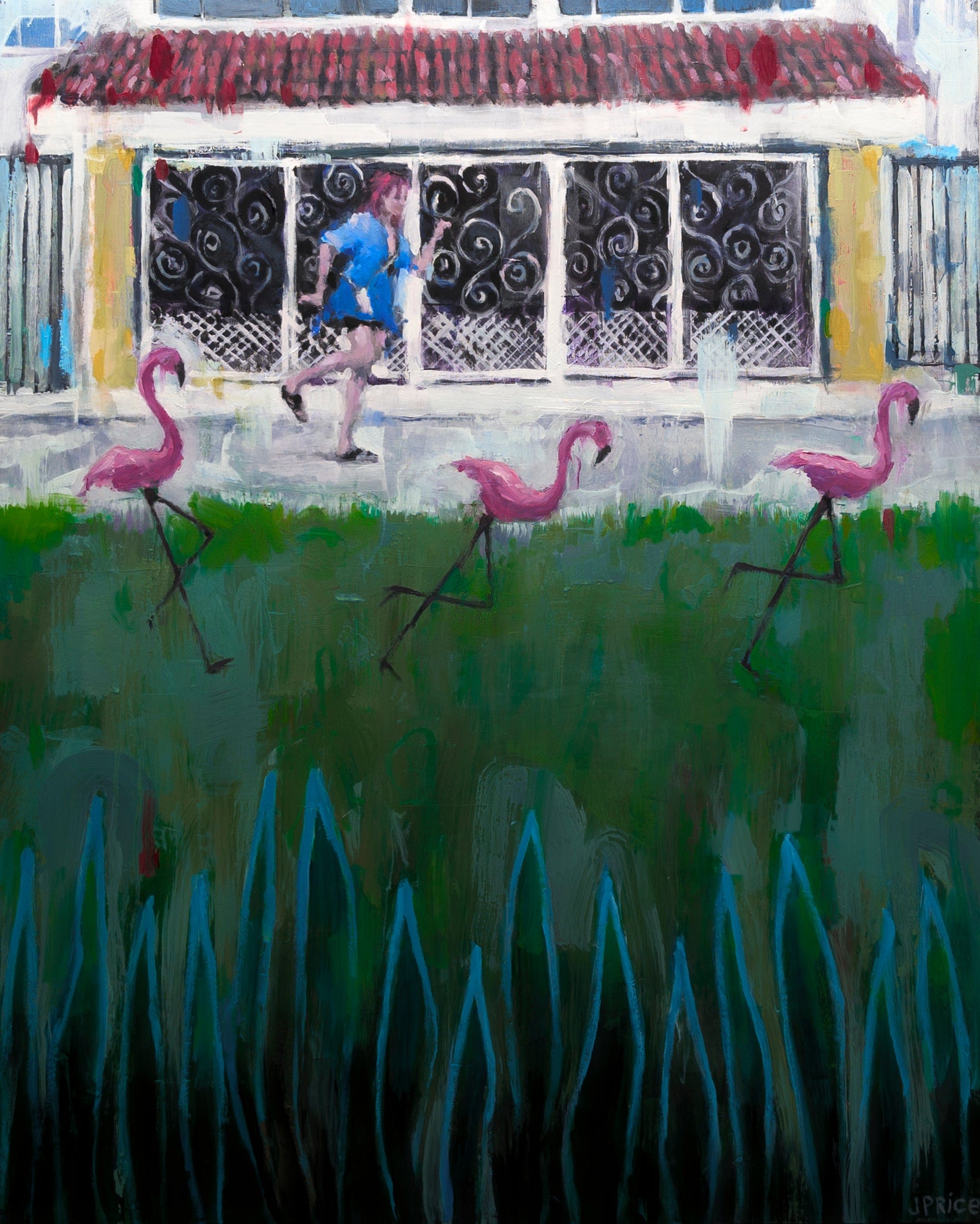 Jeremy Price Oeuvre original - Peinture 24x30 Four Flamingos