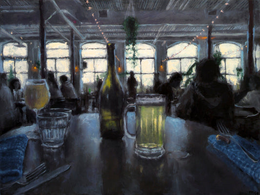 Jeremy Price Oeuvre original - Peinture 36x48 There's Stuff Out There (McKiernan Luncheonette)