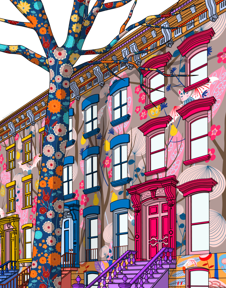 Kit Li Édition limitée - impression numérique Brooklyn Brownstones