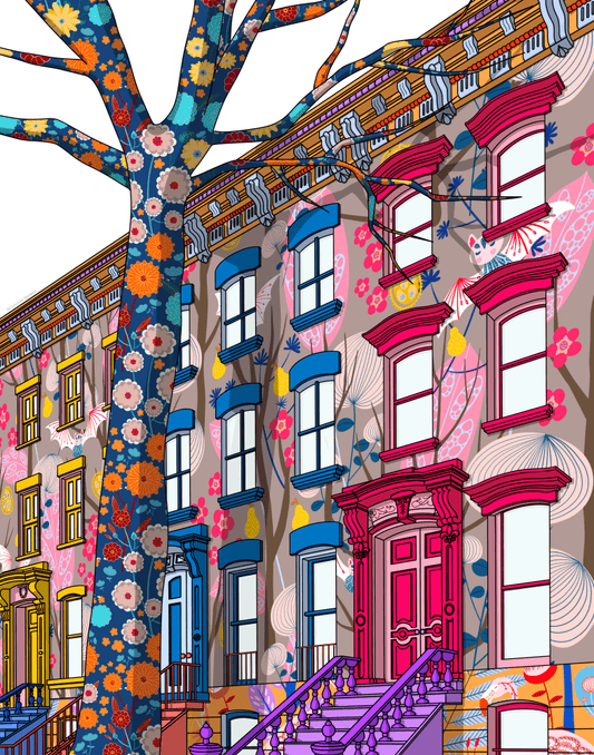 Kit Li Édition limitée - impression numérique Brooklyn Brownstones