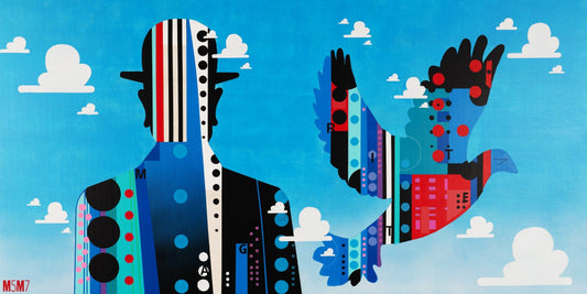 M5M7 Oeuvre original - Techniques mixtes 30x60 Magritte Colombe