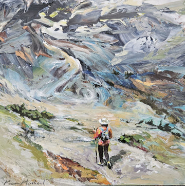 Manon Marchand Oeuvre original - Peinture 10x10 Marcheur des montagnes