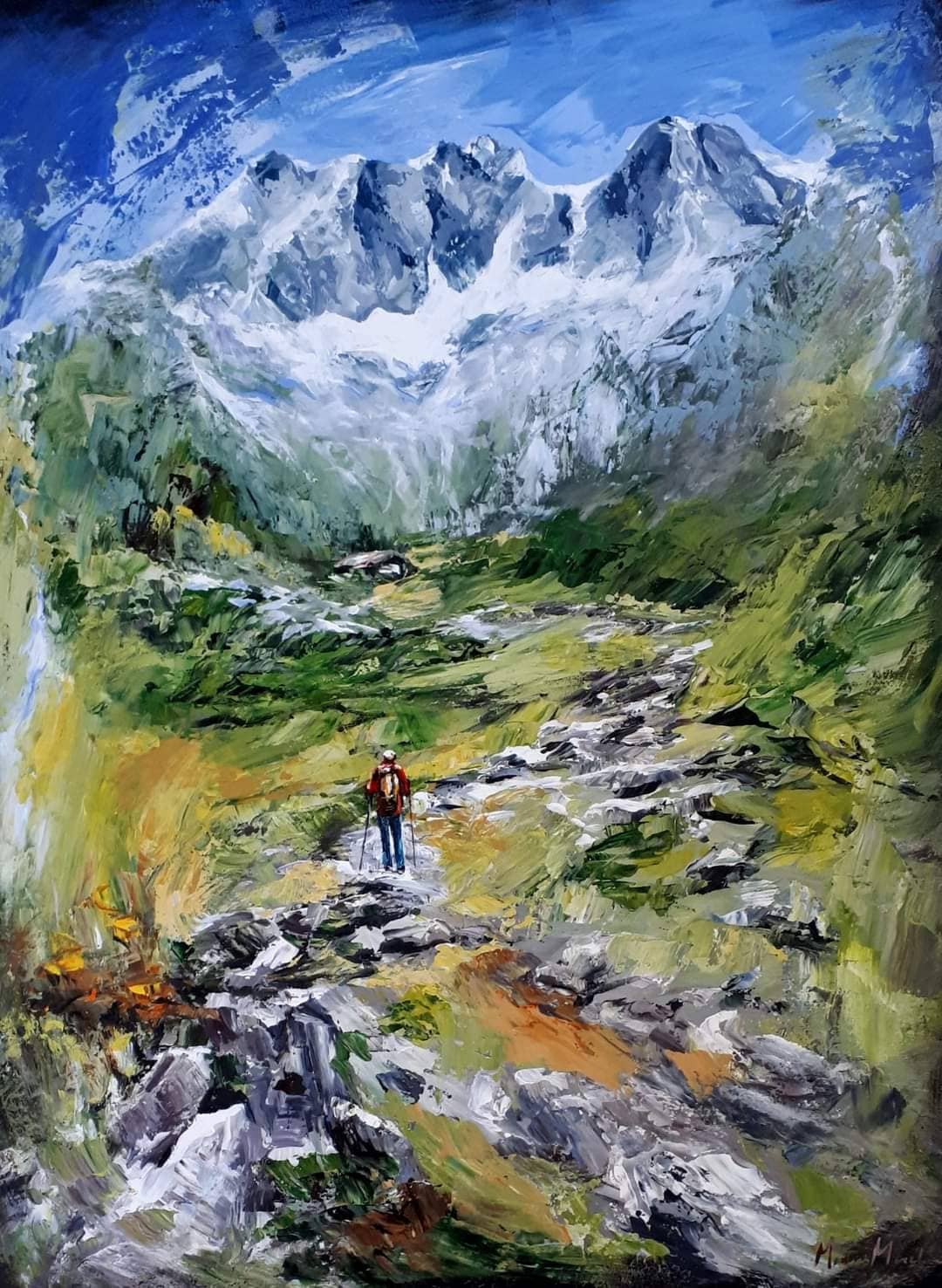 Manon Marchand Oeuvre original - Peinture 48x36 Sentier du Glacier d'Autriche