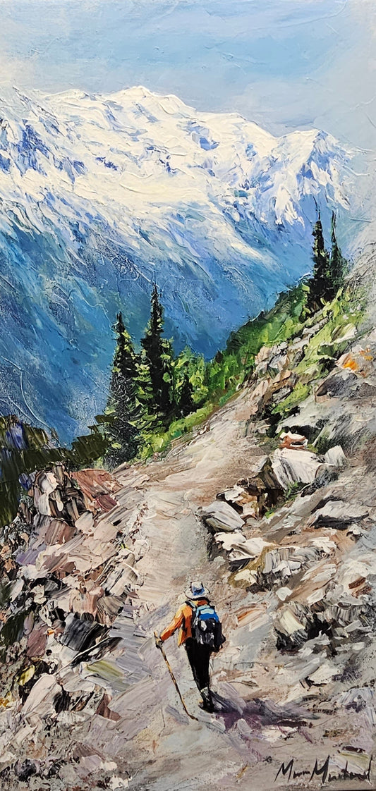 Manon Marchand Oeuvre original - Peinture 24x12 Seul au Mt-Blanc