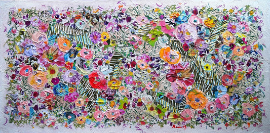 Manuela Moldovan Oeuvre original - Peinture 24x48 Walking In The Joyful Garden