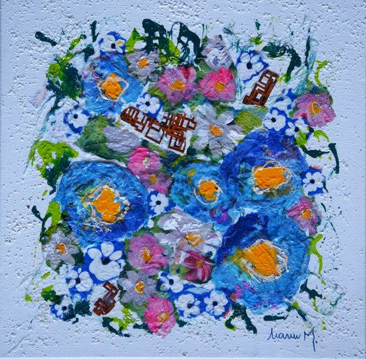 Manuela Moldovan Oeuvre original - Techniques mixtes 12x12 A Blue Bouquet 1