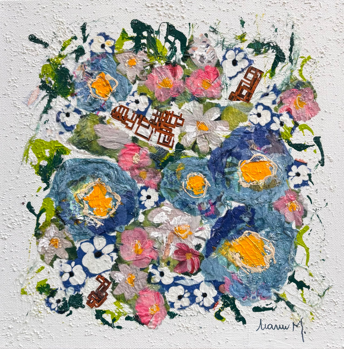Manuela Moldovan Oeuvre original - Techniques mixtes 12x12 A Blue Bouquet 1