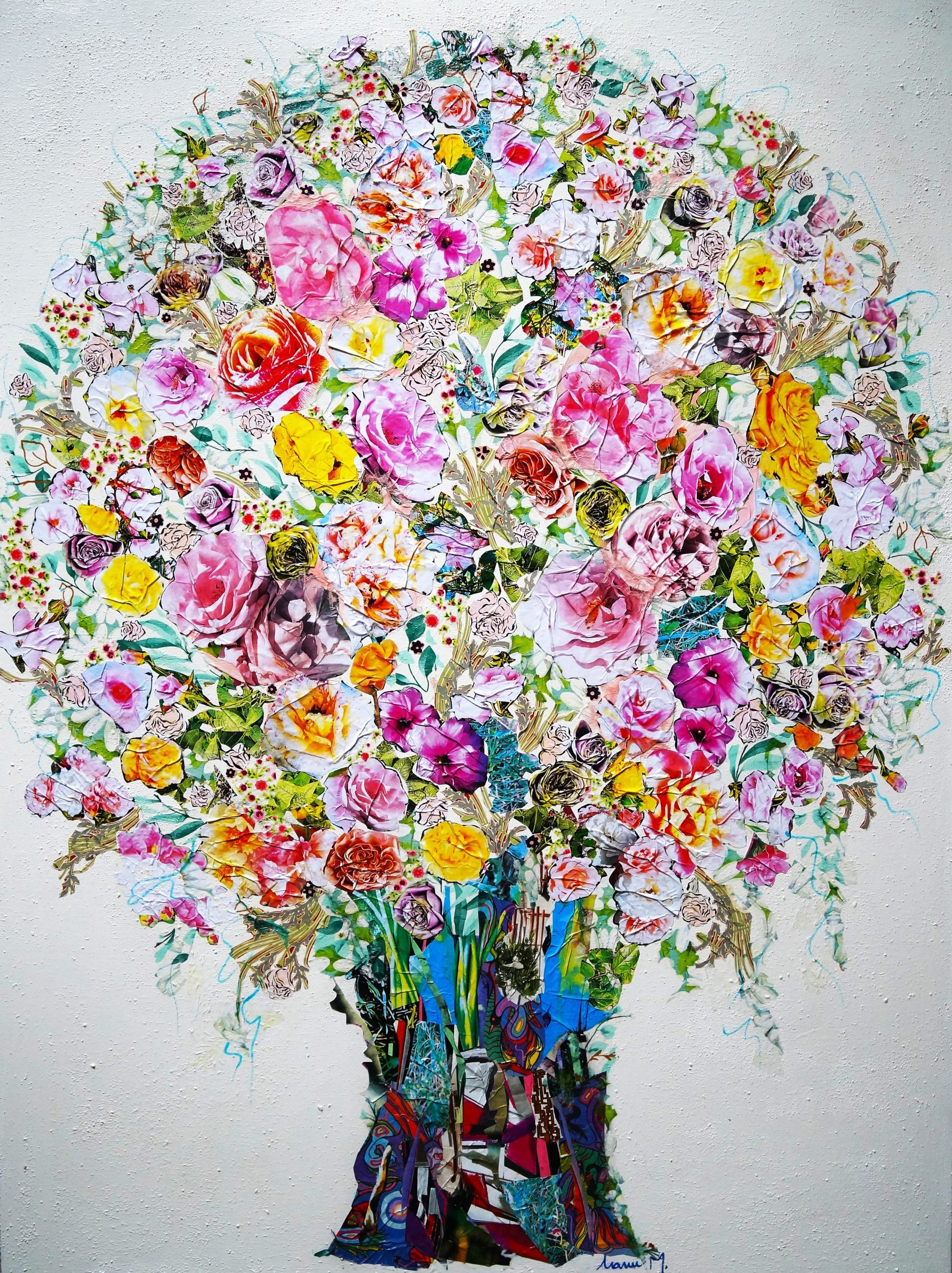 Manuela Moldovan Oeuvre original - Techniques mixtes 48x36 A GRAND ROSES BOUQUET