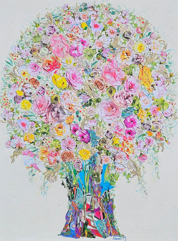 Manuela Moldovan Oeuvre original - Techniques mixtes 48x36 A GRAND ROSES BOUQUET