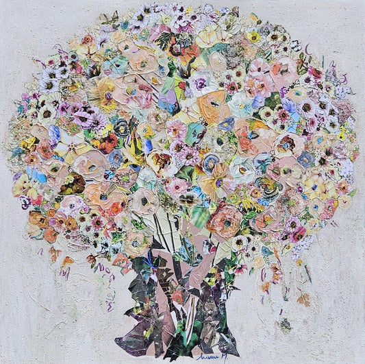 Manuela Moldovan Oeuvre original - Techniques mixtes 36x36 A Pink Bouquet