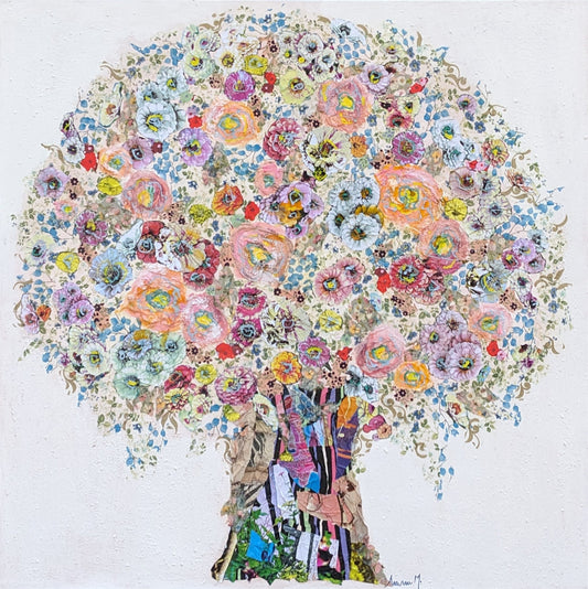 Manuela Moldovan Oeuvre original - Techniques mixtes 36x36 A ZINNIA BOUQUET