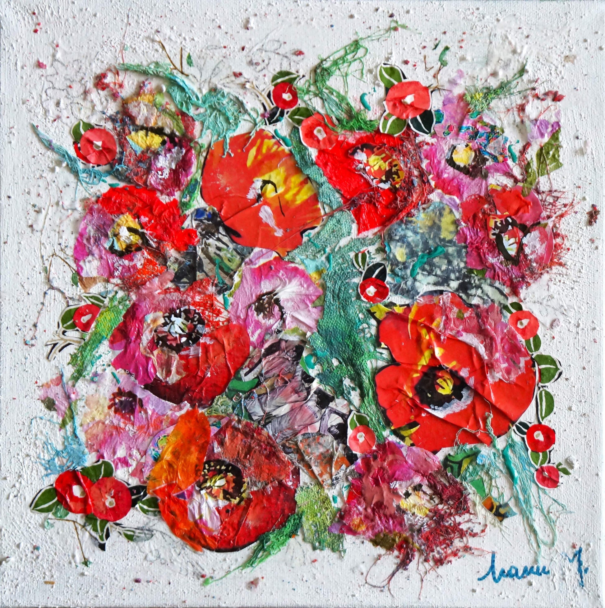 Manuela Moldovan Oeuvre original - Techniques mixtes 12x12 Mini Poppies