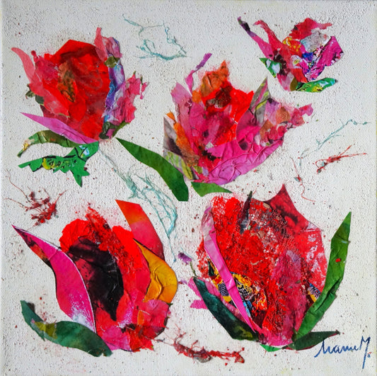 Manuela Moldovan Oeuvre original - Techniques mixtes 12x12 Tulips 10
