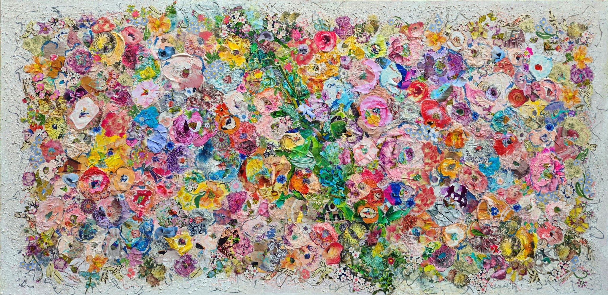 Manuela Moldovan Oeuvre original - Techniques mixtes 24x48 Walking In A Pastel Garden