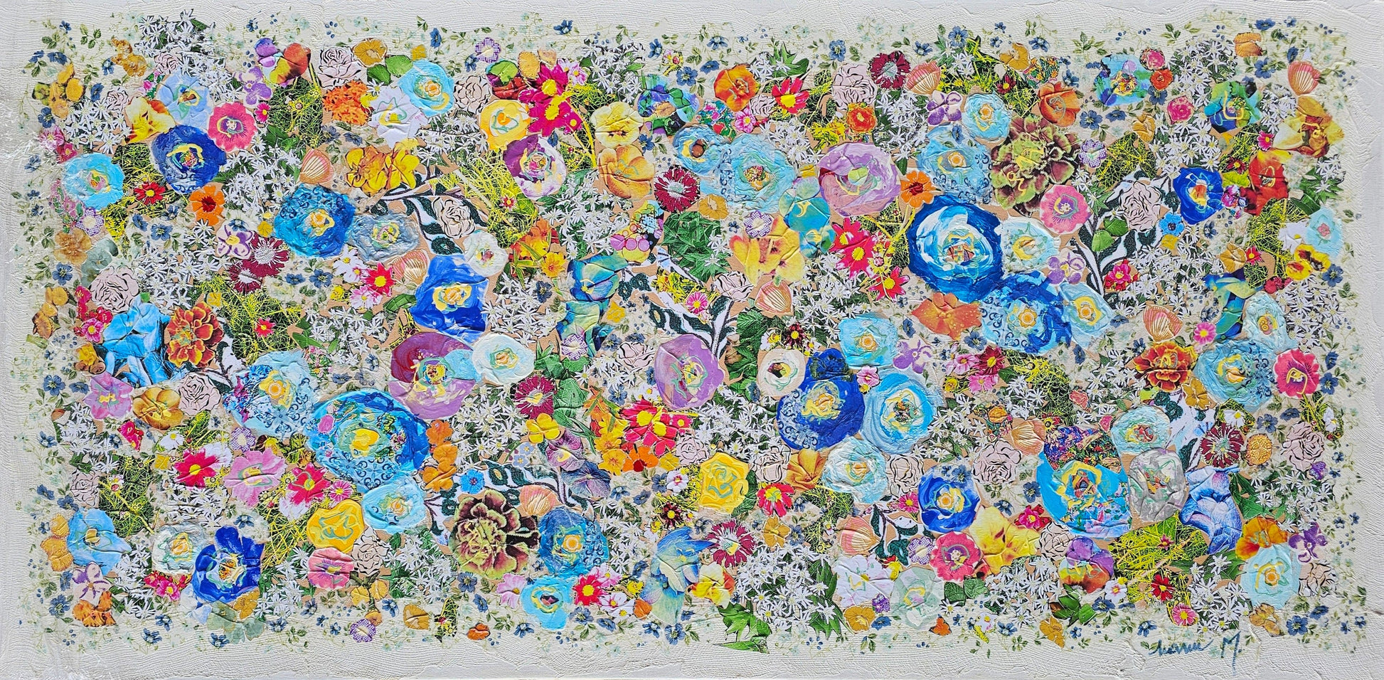 Manuela Moldovan Oeuvre original - Techniques mixtes 24x48 Walking In The Blue Sky Garden