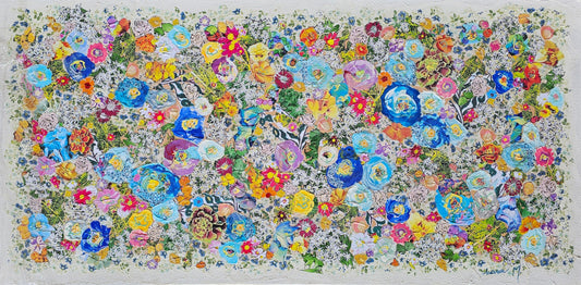 Manuela Moldovan Oeuvre original - Techniques mixtes 24x48 Walking In The Blue Sky Garden
