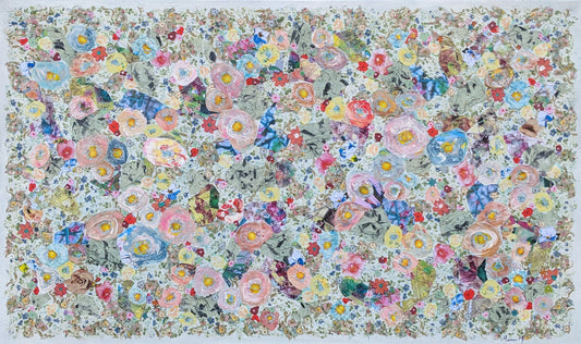 Manuela Moldovan Oeuvre original - Techniques mixtes 36x60 WALKING IN THE CELESTIAL GARDEN