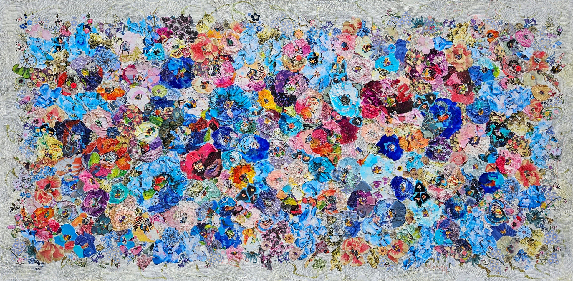 Manuela Moldovan Oeuvre original - Techniques mixtes 30x60 Walking In The Colorful Garden