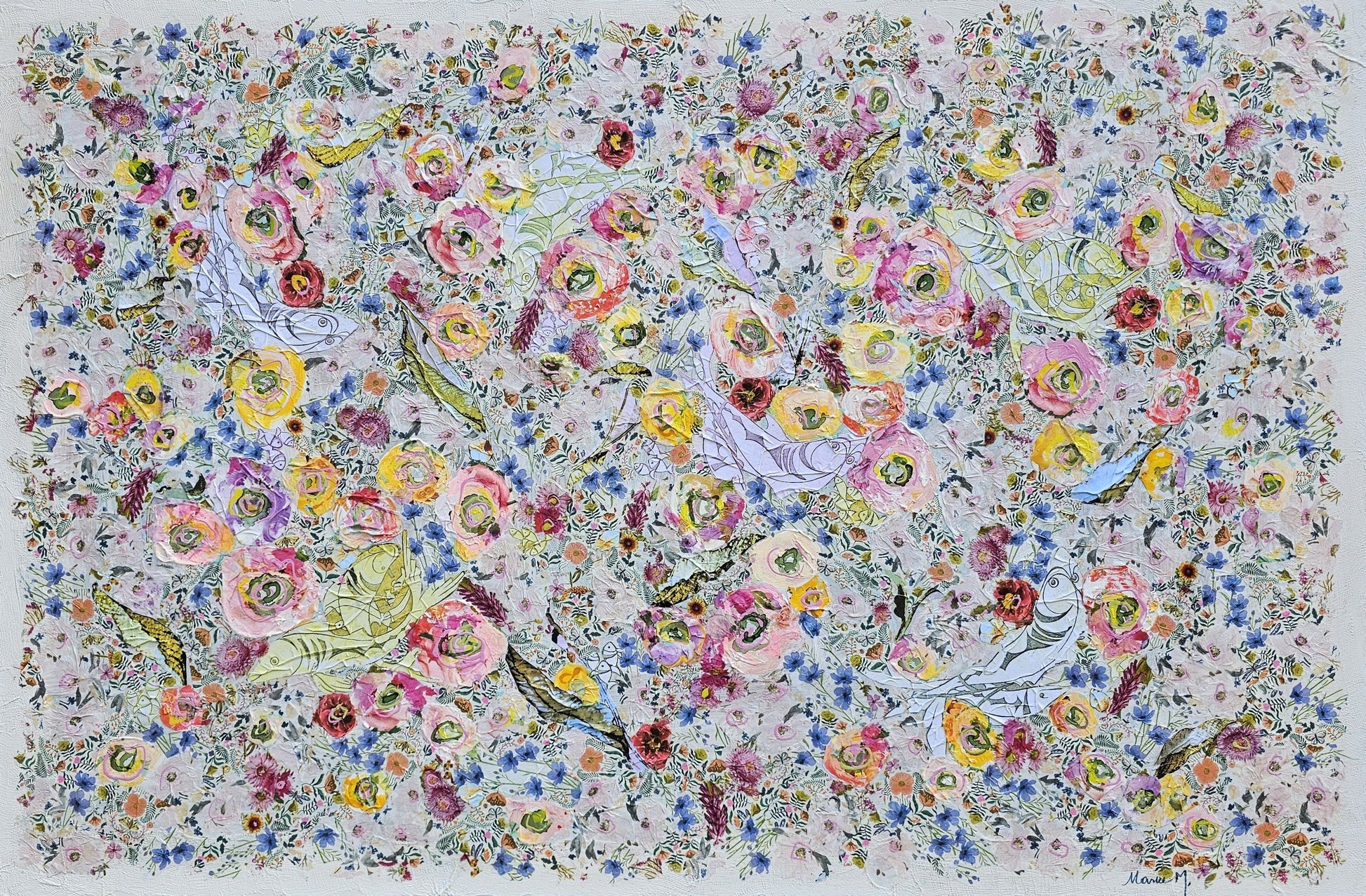Manuela Moldovan Oeuvre original - Techniques mixtes 40x60 Walking in the Fish Garden
