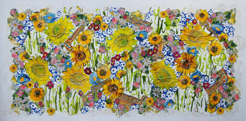 Manuela Moldovan Oeuvre original - Techniques mixtes 24x48 Walking in the Garden with Sunflowers 1