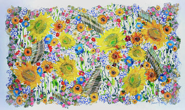 Manuela Moldovan Oeuvre original - Techniques mixtes 36x60 Walking in the Garden with Sunflowers 2