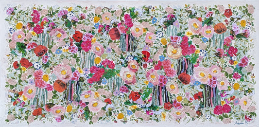 Manuela Moldovan Oeuvre original - Techniques mixtes 24x48 WALKING IN THE GERANIUM GARDEN
