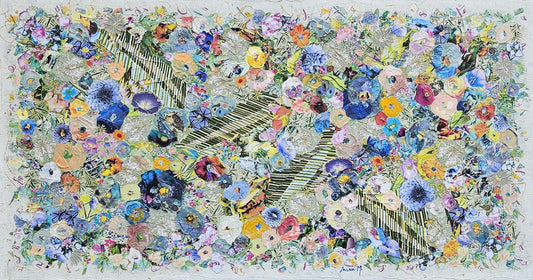 Manuela Moldovan Oeuvre original - Techniques mixtes 32x60 Walking In The Indigo Garden