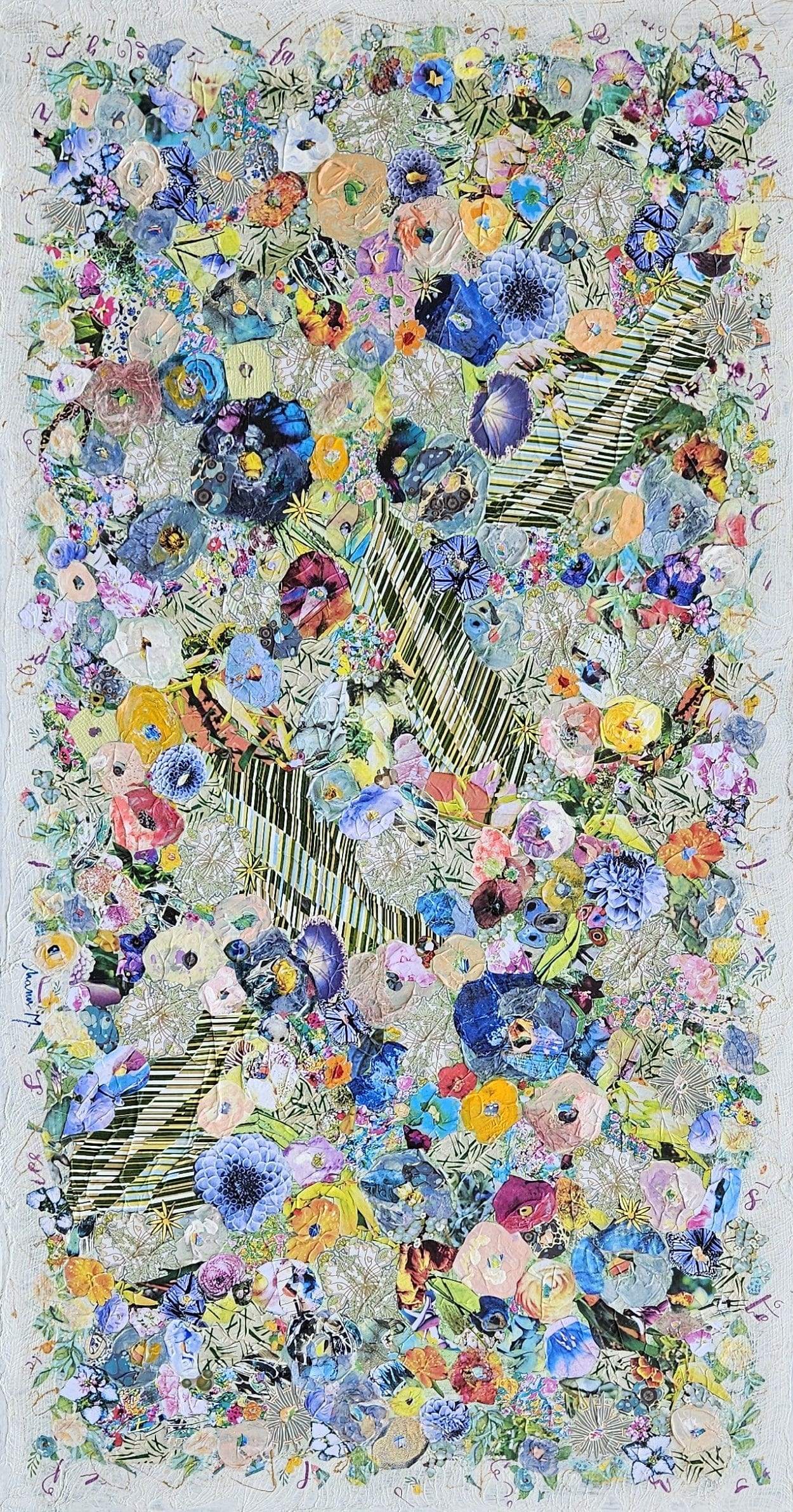 Manuela Moldovan Oeuvre original - Techniques mixtes 32x60 Walking In The Indigo Garden